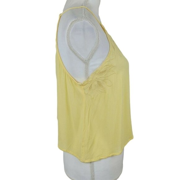 Kendall & Kylie Yellow Cropped Halter Tank Top Embroidered Small Casual Summer - Picture 3 of 7